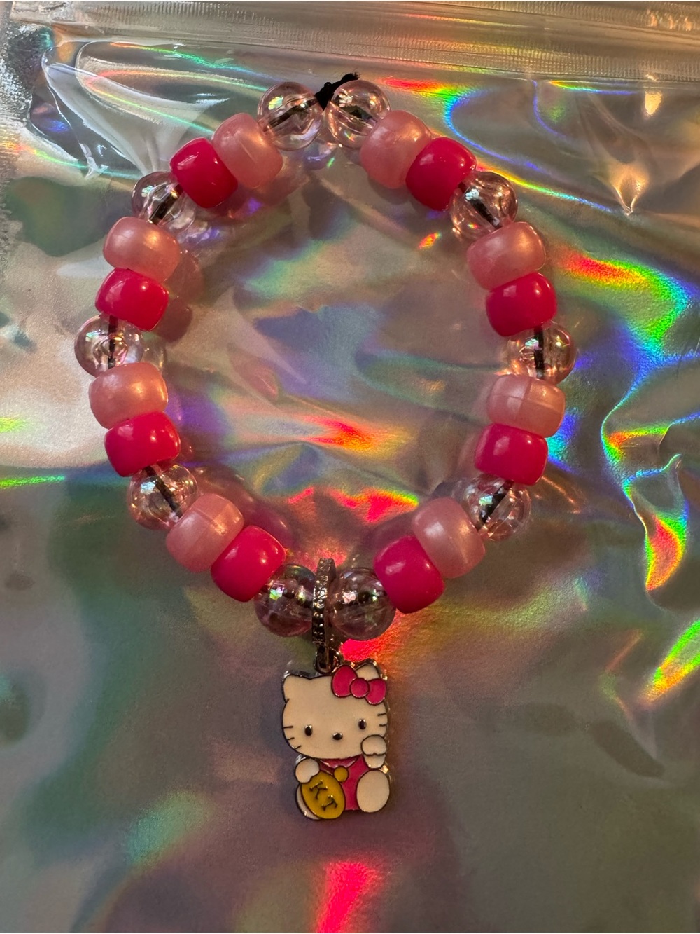 Hello Kitty Pink & Clear Beaded Charm Bracelet
